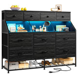 Dresser for Bedroom with 10 Drawers & Shoe Rack Fabric Dressers & Chests of Drawers with LED Lights and Power Outlets Bedroom Dresser for Entryway, Halfway, Closet (Charcoal Black) EnHomee