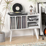 Forevich Record Player Stand Table with Vinyl Storage Holder Large Turntable Record Stand with Power Outlet Holds Up to 220 Albums Display Shelf Cabinet with Wood Legs for Living Room White Forevich