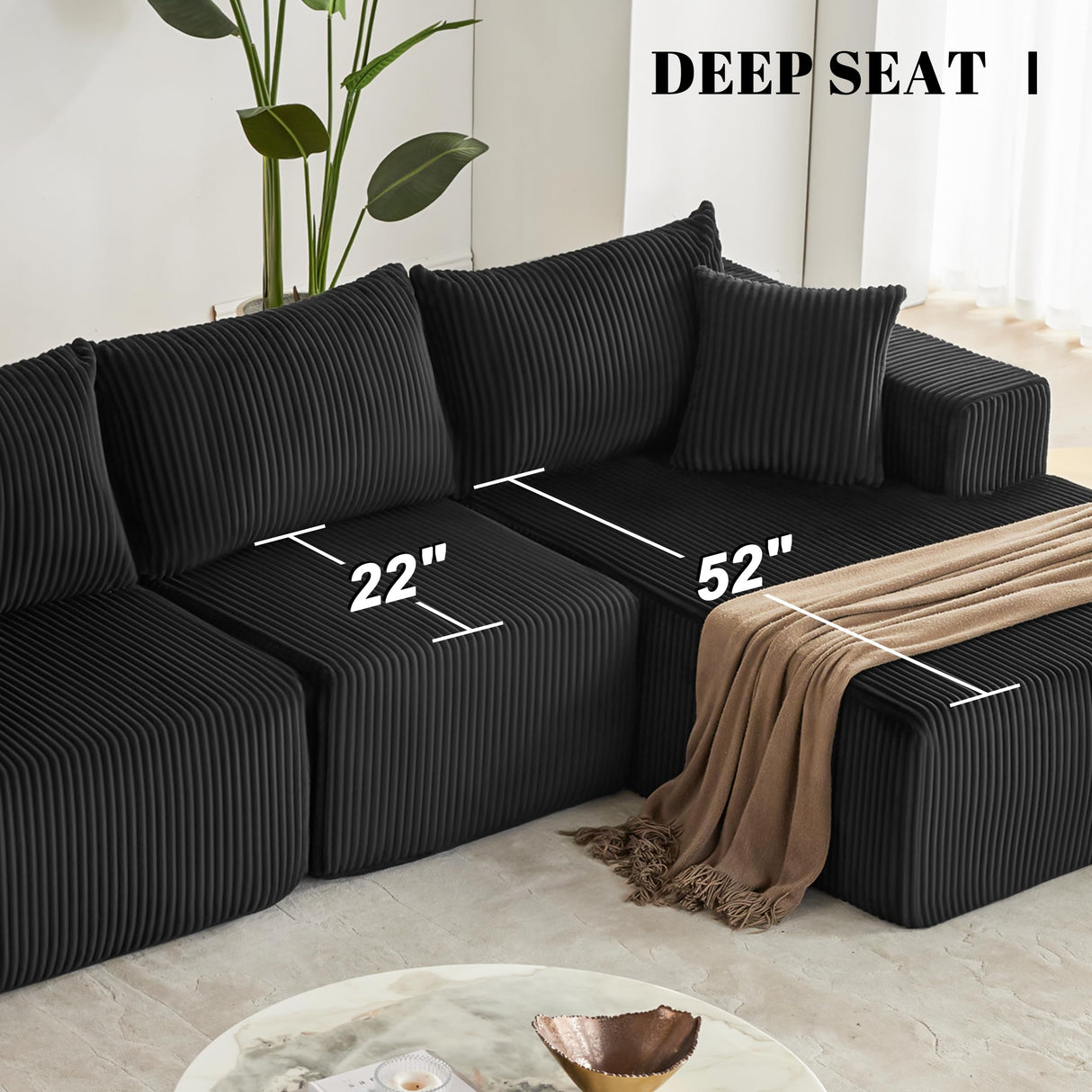 108” Modular Sectional Sofa, Cloud Sectional Couch with Deep Seat, Modern Modular L-Shape Sofa Couch with Chaise,Upholstered Couches for Living Room Bedroom (Black, Right Facing Chaise) Weture