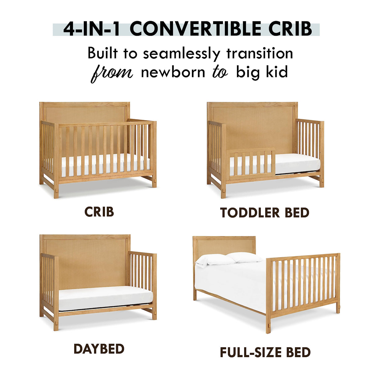DaVinci Margot 4-in-1 Convertible Crib in Honey GREENGUARD Gold Certified DaVinci