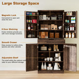 GRUSIGN 72" Tall Storage Cabinet, Kitchen Pantry Cabinet with Adjustable Shelves & Sturdy Steel Frame, Farmhouse Pantry Storage with 4 Barn Doors for Kitchen, Dining Room, and Living Room, Dark Grey GRUSIGN