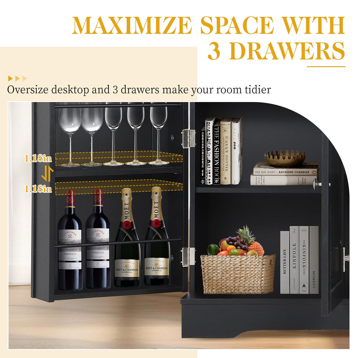 MAIBH 54" Buffet Cabinet with Drawer, Modern Kitchen Pantry Sideboard Storage Cabinets with 4 Doors and Adjustive Shelves, Coffee Bar Cabinet Buffet Table with Large Storage for Living Room (Black) MAIBH