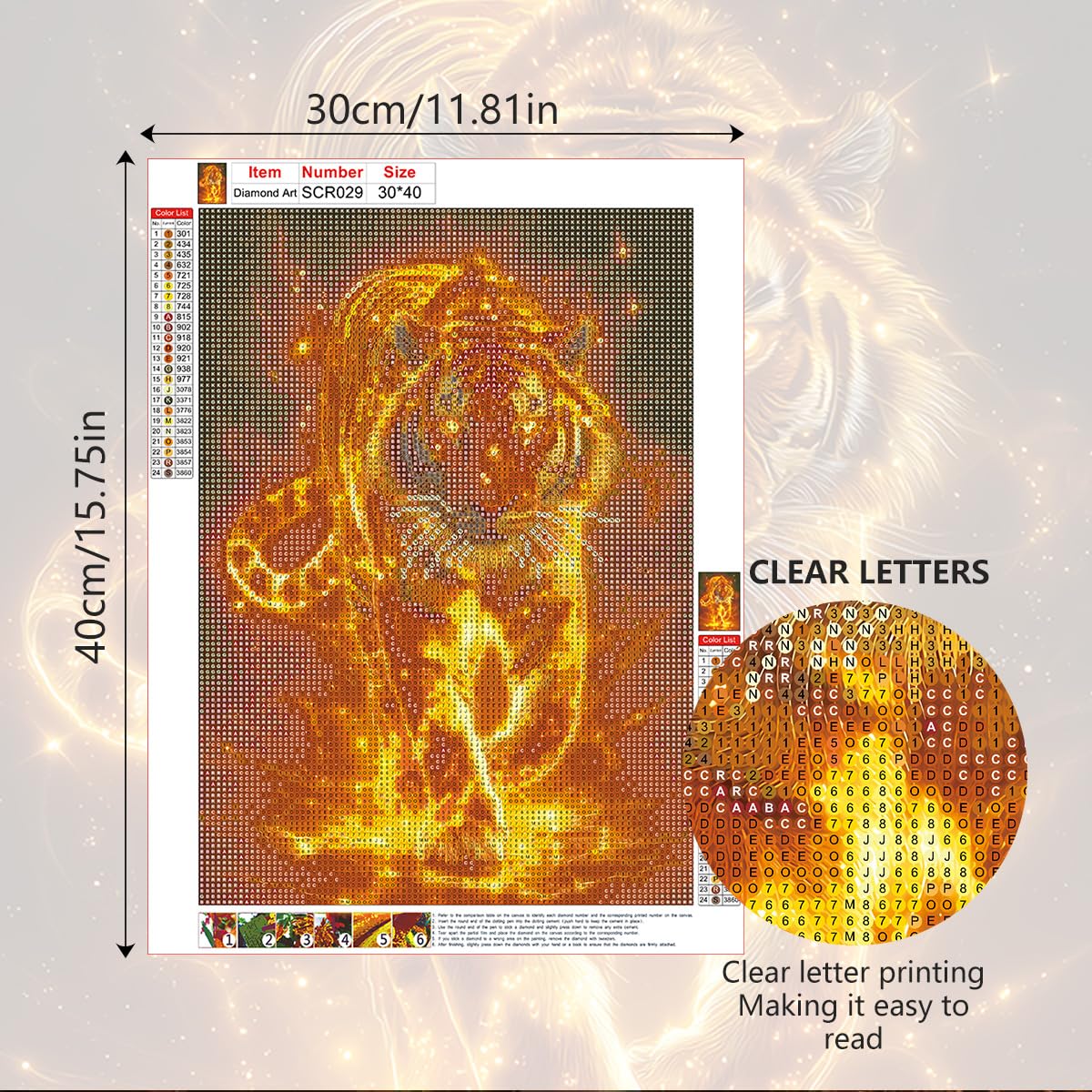 Ohhvvow Glowing Tiger Diamond Painting Kits for Adults, 12x16 Inch 5D DIY Full Round Drill Diamond Art Dots for Home Wall Decor, Gift for DIY Craft Lovers & Beginners Ohhvvow