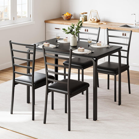 GarveeHome 5-Piece Kitchen Dining Room Table Chair Set for Small Space, Indoor Modern Dinette Set for 4, Square Dinner Table Set for Dinette, Breakfast, Black GarveeHome
