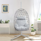 RoyalCraft Hanging Egg Chair Outdoor Swing Chair with Stand, Hammock Chair Indoor, Patio Boho Wicker Hanging Chair with Stand 350lbs Capacity for Garden, Balcony, Bedroom, Beige & Gray RoyalCraft