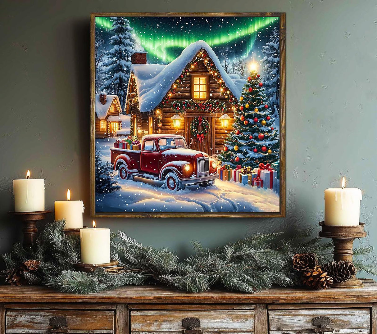 Christmas Truck Diamond Art Kits for Adults Beginners-Christmas House Diamond Painting Kits for Adults Aurora,DIY Full Round Drill Dot Car Gem Art Craft Paint by Diamonds,Home Wall Decor13.7x13.7Inch SJDIYSTORE