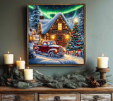 Christmas Truck Diamond Art Kits for Adults Beginners-Christmas House Diamond Painting Kits for Adults Aurora,DIY Full Round Drill Dot Car Gem Art Craft Paint by Diamonds,Home Wall Decor13.7x13.7Inch SJDIYSTORE