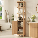 INNOD 68'' Tall Narrow Storage Cabinet with Adjustable Shelf and Door, Bathroom Storage Cabinet, Space Saver for Bathroom, Kitchen, Living Room, Natural Oak INNOD