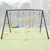 Hapfan 500lb Heavy Duty Metal Swing Sets for Backyard with Saucer Swing, Kids Triple Outdoor Swingset, Easy to Assemble Hapfan