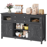 YITAHOME Farmhouse TV Stand for TVs up to 65", Entertainment Center with 2 Large Drawers & Visual Grid Door, 59" Rustic TV Media Console for Living Room, Dark Grey YITAHOME