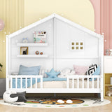 SOFTSEA Twin Size Low Loft House Bed with Shelves and Sparkling Light Stripe SOFTSEA