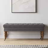 BELLEZE 47-Inch Upholstered Ottoman Bench, Moveable Tufted Ottoman Bench with Caster Wheels, Tufted Ottoman for Living Room, Entryway, or Bedroom - Brooke (Dark Grey) BELLEZE