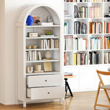 GOODONE 71" Tall Arched Bookcase - Arched Bookshelf with 2 Drawers & Adjustable Shelves, Tall Arched Storage Cabinet for Living Room, Kitchen，Home Office（White） GOODONE