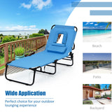 gotoplay Folding Beach Lounge Chair w/ 5 Adjutable Backrest & Padded Pillow, Sunbathing Lounger Chair, Sun Tanning Lay Flat Chair for Seaside Pool Deck, Max Load 330 LBS, No Assembly Required (Blue) gotoplay