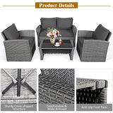 COSTWAY 4 Pieces Patio Rattan Furniture Set, Outdoor Wicker Sofa Set with Tempered Glass Coffee Table, Cushions, All Weather Rattan Conversation Set for Yard Balcony Backyard Pool, Grey COSTWAY