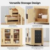 IRONCK 78.7" Kitchen Island with Extendable Dining Table, Rolling Kitchen Cart on Wheels with Quartz Laminate Top, Storage Cabinet, Spice Rack, Shelf & Drawer for Dining Room (Oak) IRONCK