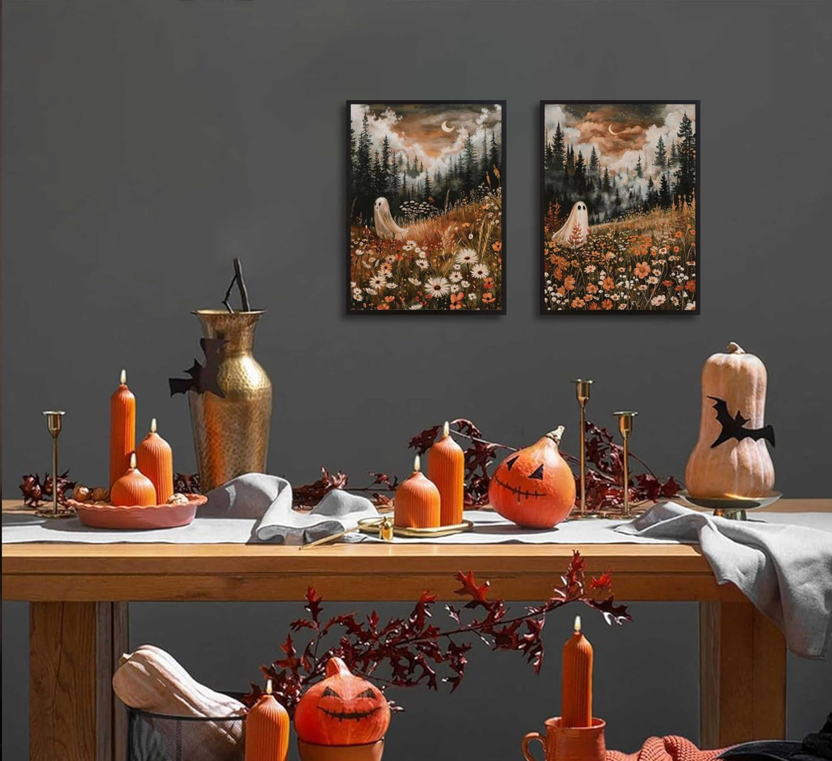 Halloween Whimsical Ghost Paint by Number Kit, 12x16inch Floral Meadow & Forest Moonlit Scenes DIY Painting for Adults and Kids, Halloween Autumn Art Craft Supplies Frameless Generic