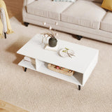 GOFLAME Wood Coffee Table, 2-Tier Mid Century Modern Center Table with 2 Open Storage Compartments & Metal Legs, Rectangular Accent Tea Tables for Living Room, Home Office, Apartment, White GOFLAME