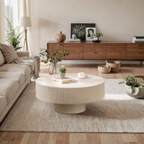 Modern Wood Round Coffee Table - Handcraft Drum Coffee Tables with Sturdy Base, Easy Assembly, Contemporary Style Small Coffee Table Tea Table for Living Room, Bedroom, Office (White Thick) YYZIWYUN