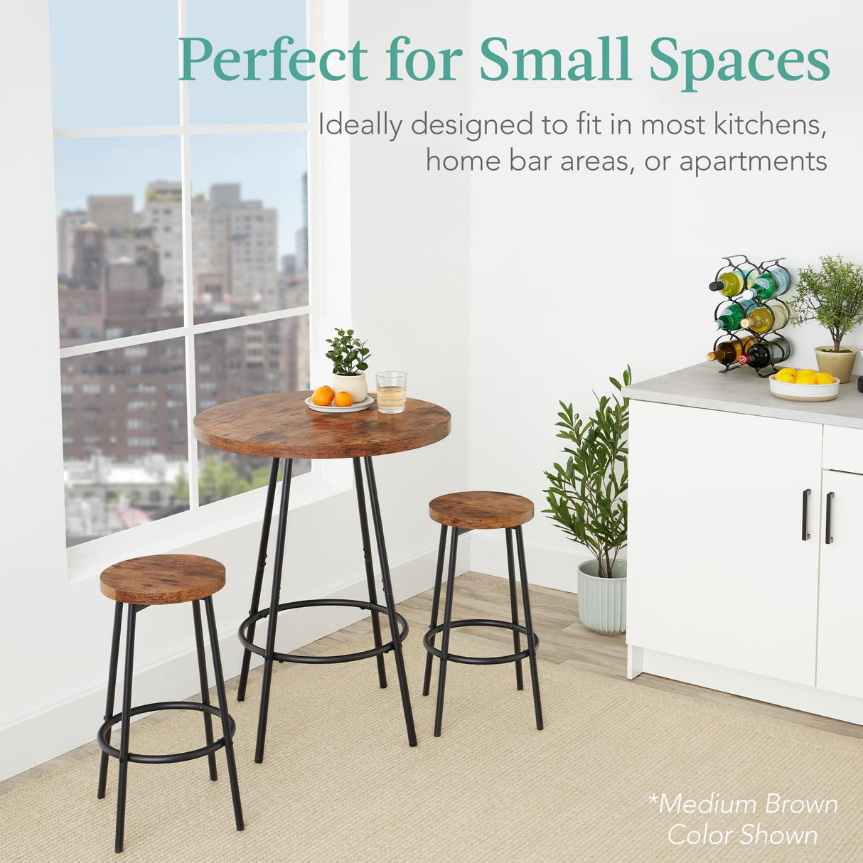 Best Choice Products Bistro Dining Set 3 Piece, Modern Round Counter Height Pub Table, Compact High Top with Bar Stools Pub Dining Set for Kitchen, Breakfast Room - Light Gray Best Choice Products