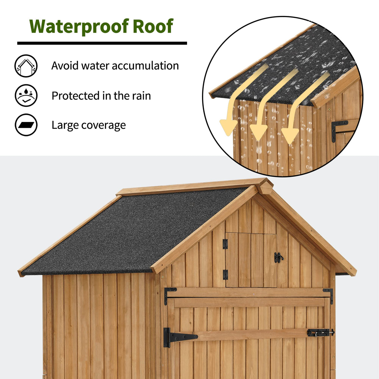 MCombo Large Outdoor Storage Shed with Adjustable Shelves, Outdoor Storage Cabinet with Lock, Wood Garden Tool Shed for Outside, Backyard and Patio (38x24x82 inch) 6056-1970 (Natural) MCombo