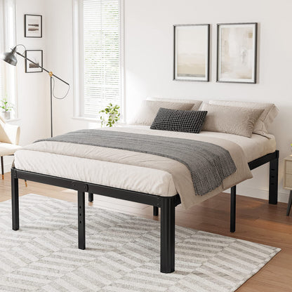 Heavy Duty 18in Hunlostten King Platform Bed Frame - No Box Spring Required, Noise-Free with Ample Under-Bed Storage - WoodArtSupply