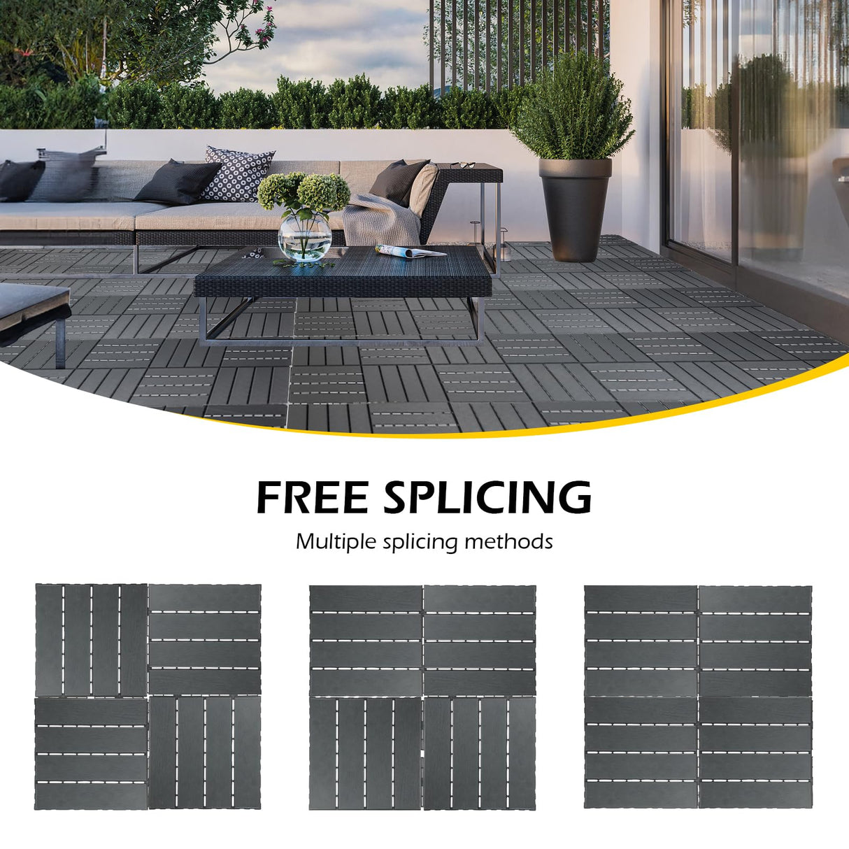 Dyna-Living 60 sq. ft Plastic Interlocking Deck Tiles, 60 Pack, 12"x12" Indoor Outdoor Waterproof Patio Floor Decking Tiles for Balcony, Backyard, Garden & Poolside, All Weather Use, Dark Grey Dyna-Living