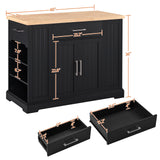 Yaheetech Kitchen Island on Hidden Wheels, Rolling Kitchen Cart with Thicker Rubberwood Top & 3 Drawers & Open Shelves, Storage Cabinet with Yaheetech