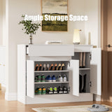 Housoul Shoe Cabinet Storage with 3 Doors, Freestanding Shoe Cabinet with Drawer & Adjustable Shelves, Wooden Shoe Organizer for Entryway, Hallway, White Housoul