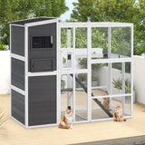 YODOLLA Wooden Cat House,Large Space Cat Cage,Large Outdoor/Indoor Catio Enclosures,Wooden Cat House Weatherproof with Multi Platforms, Indoor Interoperability,Jump Platform Grey YODOLLA