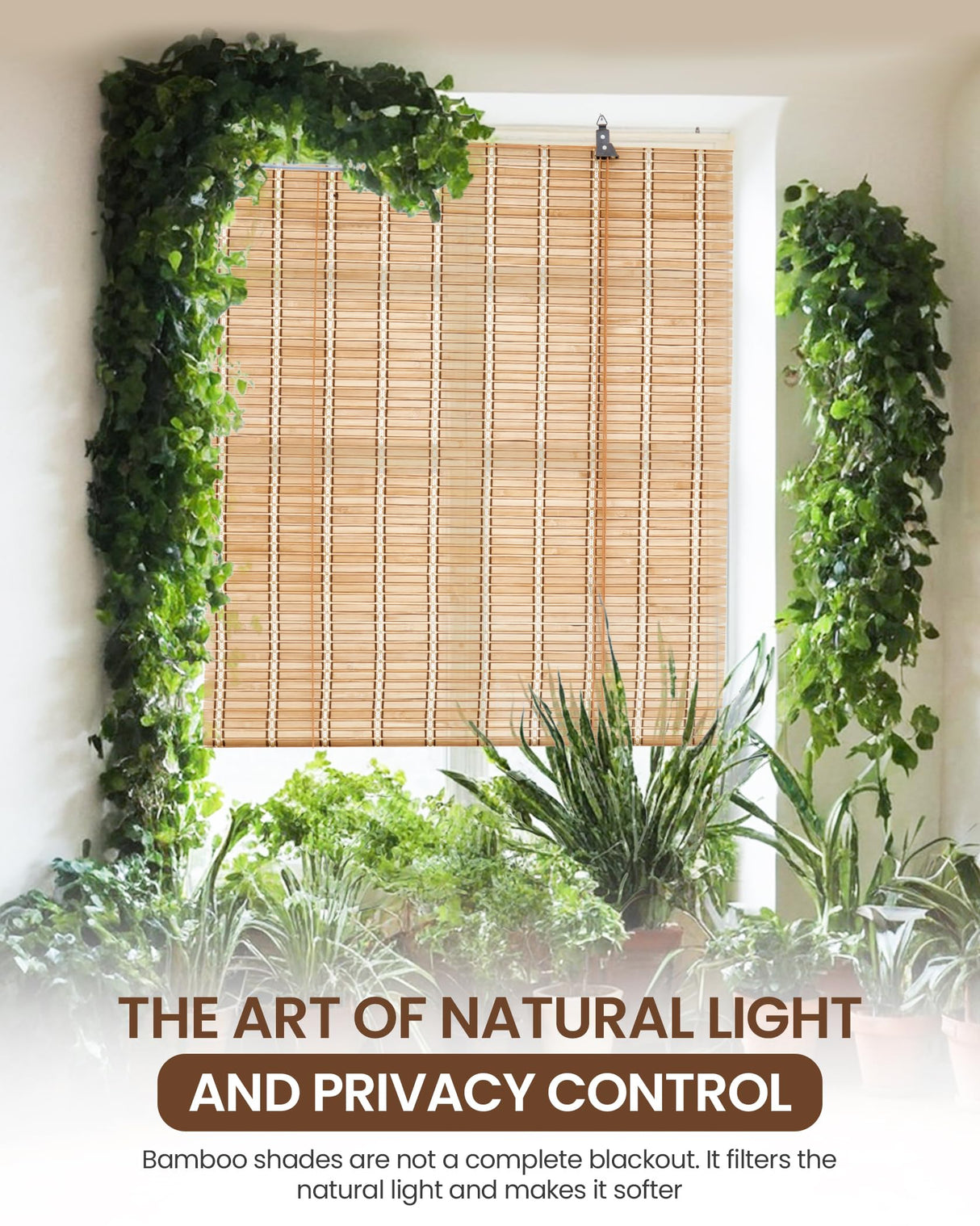 Erfolkerz 35" Wx72 H Bamboo Blinds Roller Shades for Indoor Windows, Blackout Bamboo Curtain Roll Up wiht Cord, Privacy Roman Shade for Interior/Exterior Windows, Mounting Hardware Included Erfolkerz