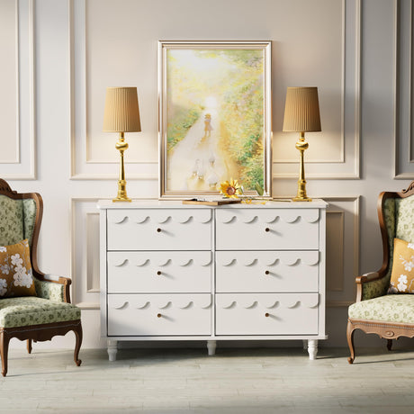 Anbuy 3 Pcs Bedroom Sets, Scalloped 6 Drawer Dresser and Night Stand Sets for Bedroom, Two Drawers Nightstand Set of 2 & 6 Drawer Dresser Combo 3 Pieces (White) Anbuy
