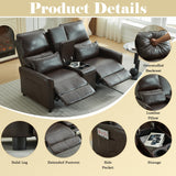 DRMBOOK 63'' RV Loveseat Recliner Sofa, Faux Leather Double Camper Couch 2 Seater Recliner with Console, Home Movie Theater Seating Chair, 2 Person Push Back Recliners for Living Room, Red & Brown DRMBOOK