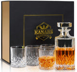KANARS Whiskey Decanter And Glasses Set in Unique Gift Box - Original Crystal Liquor Decanter Set For Bourbon, Scotch, Vodka, Rum or Whisky, 5-Piece, Gifts for Men Dad KANARS