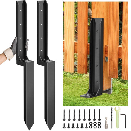 Dukelai 2 Pcs Fence Post Repair Kit,Heavy Duty Fence Post Anchor Kit, Fence Post Repair Stakes for Repair Tilted, Broken Wood Fence Post Dukelai