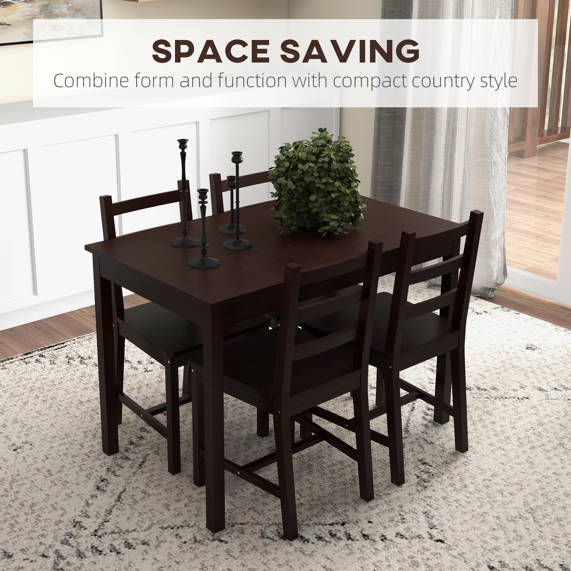 HOMCOM 5 Piece Dining Room Table Set, Wooden Kitchen Table and Chairs for Dinette, Breakfast Nook, Chestnut Brown - WoodArtSupply