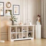 OSCHF Cube Shelf Bookcase with Base - Wooden 2 Tiers Floor Standing Low Storage Cabinet for Home and Office, 8-Cube Lattice Bookshelf, Warm White OSCHF