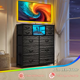 DurayLoly Dresser for Bedroom with Charging Station and LED and 10 Fabric Drawers, Sturdy Bedroom Dresser for Storage, Closet, Hallway (Black) DurayLoly