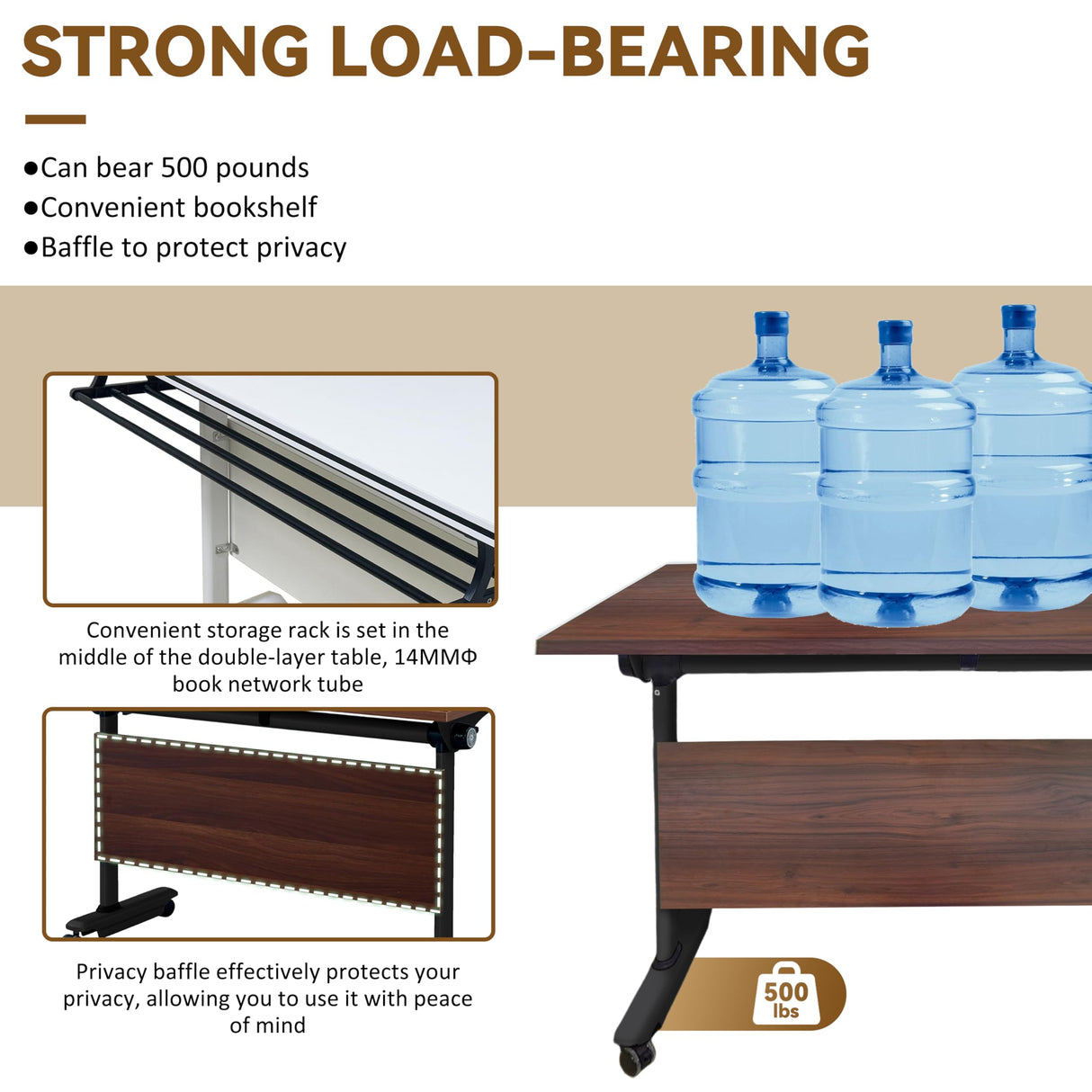 Conference Table, Folding Conference Room Tables With Flip-Top Design, With Caster Rectangular Modular Conference Room Table, for Office Conference Room Training Room 63x24x30in( WxDxH) 6PCS-Walnut HSHBDDM