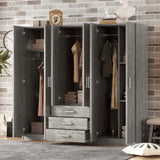 BEDGJH Armoire Wardrobe Closet, Large Wardrobe Closet with 6 Doors, Bedroom Tall Armoire with Big Drawers, Hanging Rails and Shelves, Easy Assembly (Gray) BEDGJH