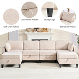 Mjkone 109" Width Modular U Shaped Sofa Couch with Storage, Convertible Sectional Couches for Living Room Sets Furniture with Reversible Chaise, 4 Seat Sofa Couch with Ottomans for Home Office, Beige Mjkone