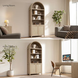 SICOTAS Book Shelf Arched Cabinet Bookshelf Arch 84.2" Tall Bookcase 5 Tier Large Bookshelves with Doors Storage Rattan Boho Wide Book Shelves Case for Living Room Kitchen Office Bedroom Library SICOTAS