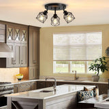 Baocuz 3-Light Kitchen Flush Mount Ceiling Light, Adjustable Multi-Directional Ceiling Light Fixture, Farmhouse Black Metal Cage Close to Ceiling Lamp for Dining Room Bedroom Hallway Baocuz