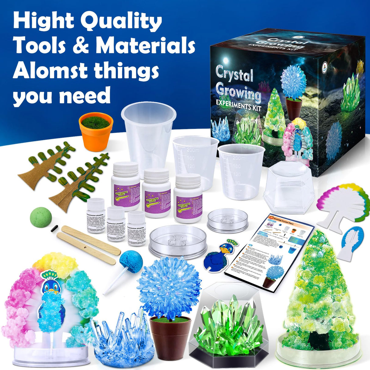 UNGLINGA Crystal Growing Experiment Science Kits for Kids, S.T.E.M Projects Learning Educational Toys Gifts Idea for Boys Girls, Grow 5 Vibrant Crystals Making Kit UNGLINGA