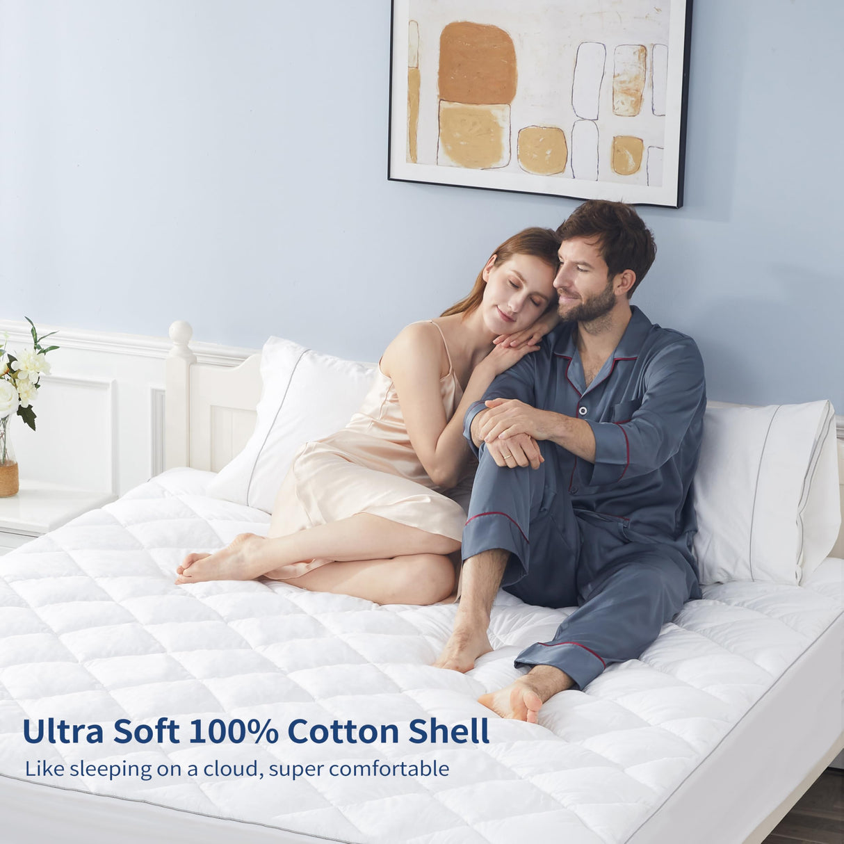 Sunflower Queen Mattress Pad, Hypoallergenic Cotton Mattress Cover, 18-22" Extra Deep Pocket Quilted Protector, Breathable&Noiseless sunflower