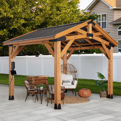 Backyard Discovery Norwood 12 ft. x 10 ft. Cedar Wood Gazebo Pavilion,Thermal Insulated Hard Top Steel Roof, Durable, Supports Snow Loads and Wind Speed, Rot Resistant, Backyard, Deck, Garden - WoodArtSupply