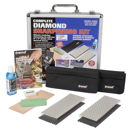 Trend Complete Diamond Sharpening Kit with 2x Diamond Bench Stones & Lapping Fluid, Honing Compound & Leather Strop, Accessories & Sharpening Solutions Guide, DWS/KIT/E TREND