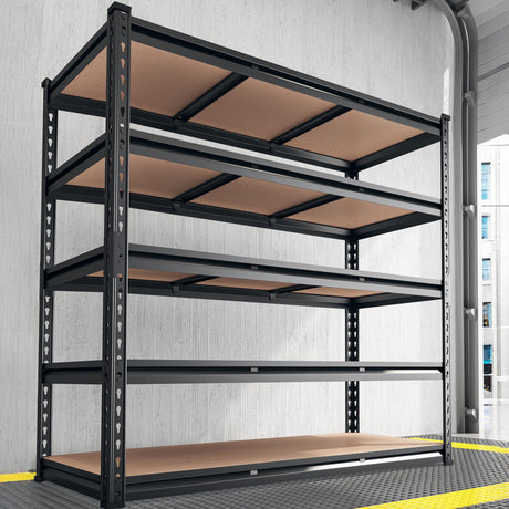 REIBII 48.2" W Garage Shelving, Storage Shelves Load 3000LBS, Adjustable Garage Shelving Heavy Duty for Pantry, Basement, Warehouse, 48.2" W X 71.9" H X 24" D, Black REIBII