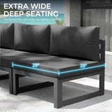 NICESOUL 7 Piece Modern Aluminum Outdoor Furniture Set with Fire Pit Propane/Gas, 29 inch Deep Wide Seat, All Weather Patio Conversation Set, L Shaped Modular Sectional Sofa for Backyard, Dark Gray NICESOUL