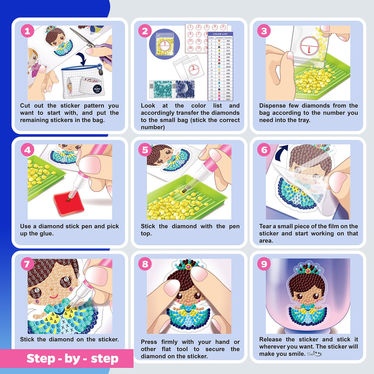 Halmolife Diamond Art Kits for Kids Boys and Girls Ages 6 7 8-12 Easy to DIY Creative Diamond Art Princesses Stickers Craft by Numbers Kits for Kids and Adult Beginners Halmolife